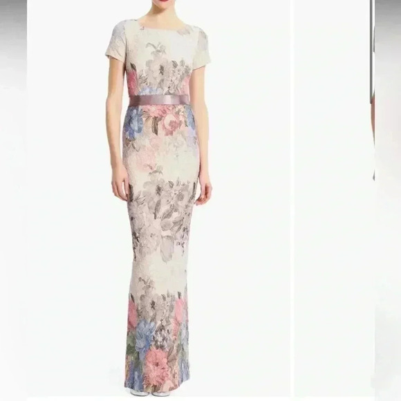 Adrianna Papell Matelassé Floral Jacquard Column Gown - Picture 1 of 2